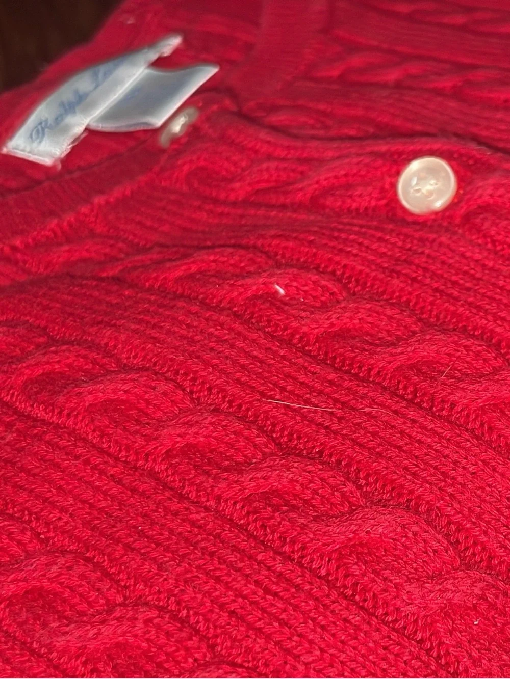 Ralph Lauren Baby Cable Knit Button-Up Sweater – Red, 24M